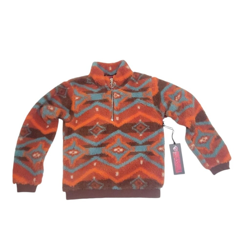 Rock & Roll Denim Burnt OrangeTeal Printed Sherpa Pullover Kids S Zip Aztec